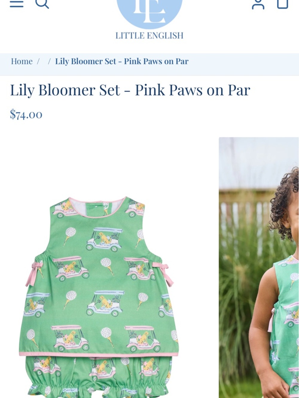 Little English - Lily Bloom Mint Green Golf Cart Print Bloomer - 6M - Picture 3 of 4